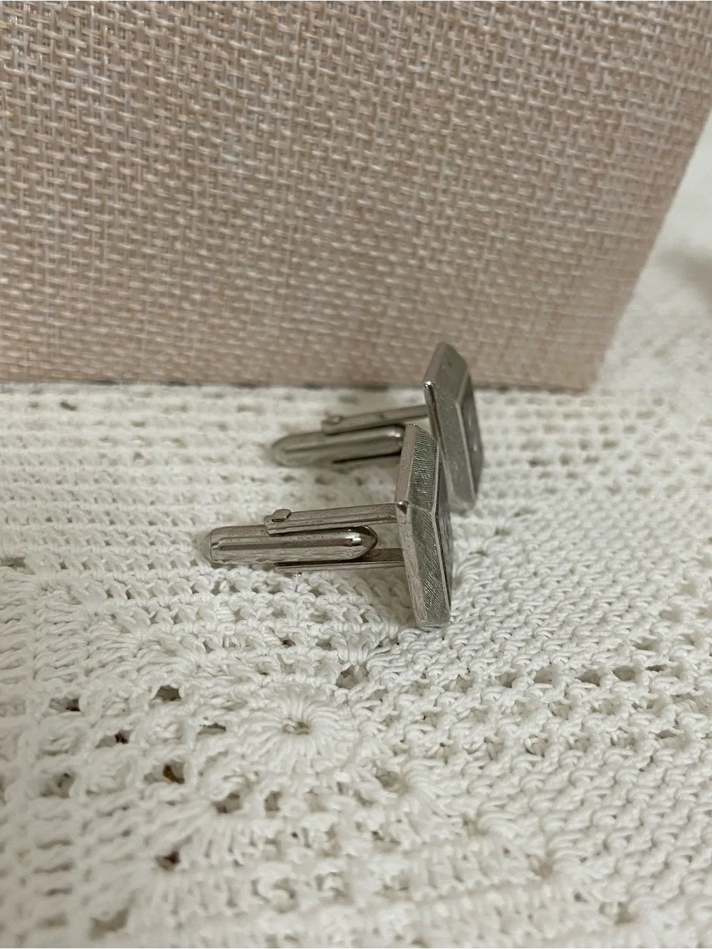 Vintage SWANK Cufflinks Initial F Black Silver Tone MCM 1950s 60s